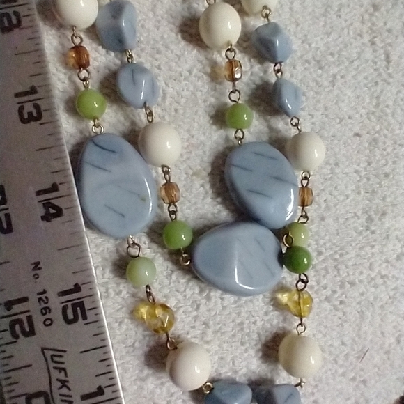 Goldtone green blue floral flower Robert rose necklace - Picture 6 of 6